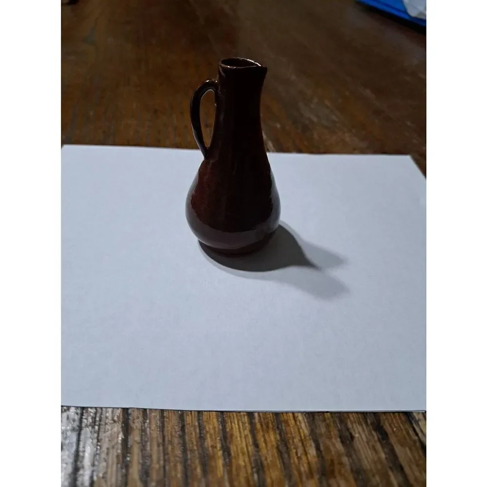 2005 Miracle Pottery Miniature Brown Decor Pitcher Jug Vase with Handle
